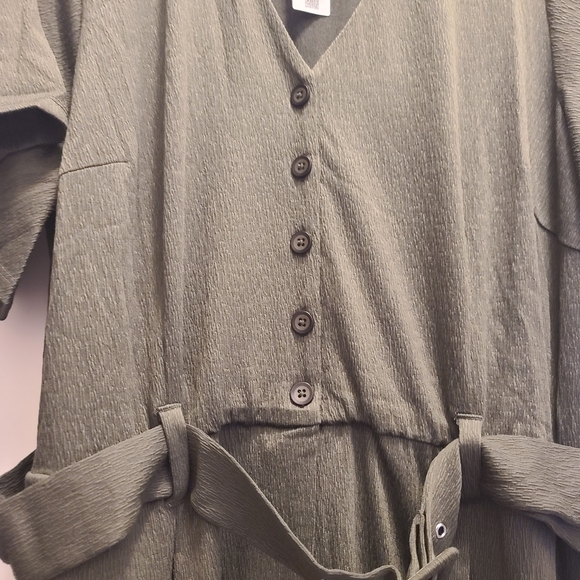 Penningtons Olive Green Wide-Leg Jumpsuit w/ Flutter Sleeves - Picture 3 of 9